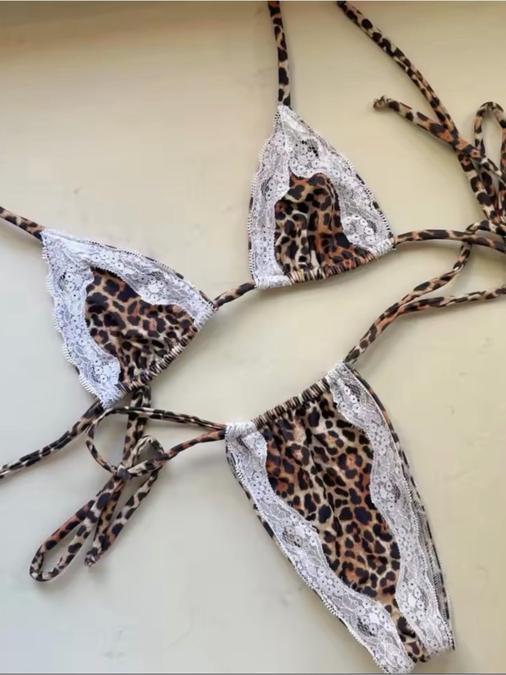 Leopard Lace Triangle Bikini Set - Women's Swim